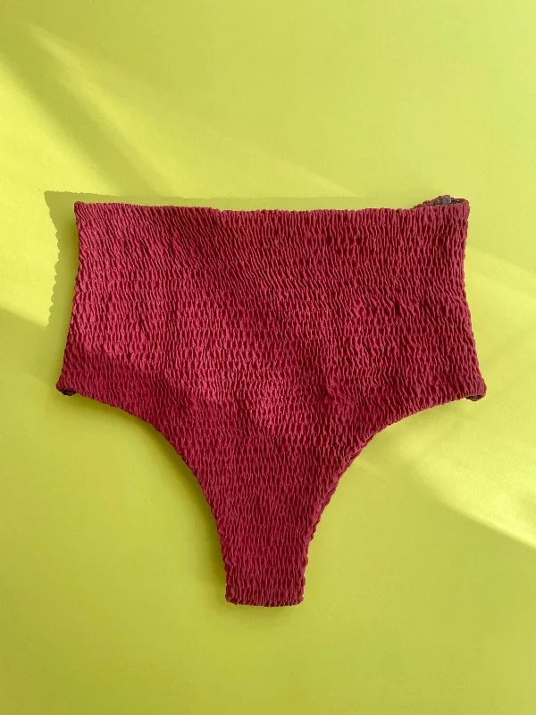 Acacia: Seychelles High-Waisted Smocked Bikini Bottom - Berry