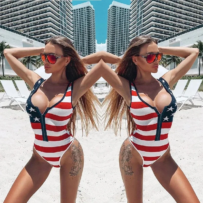 Americana Beach Bombshell Zipper Swimsuit