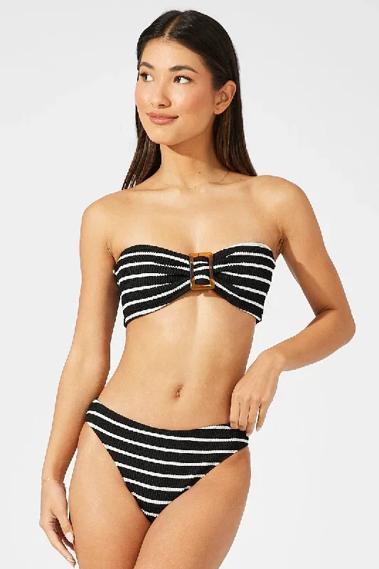 Black Stripe Textured Bandeau Bikini Set