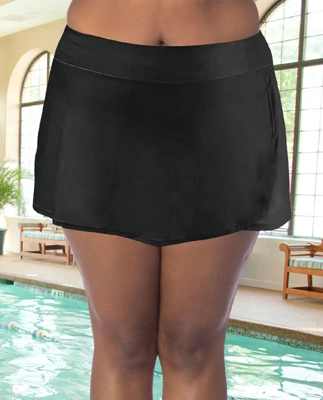 CHLORINE RESISTANT AQUAMORE SOLID PLUS SIZE SWIM SKORT