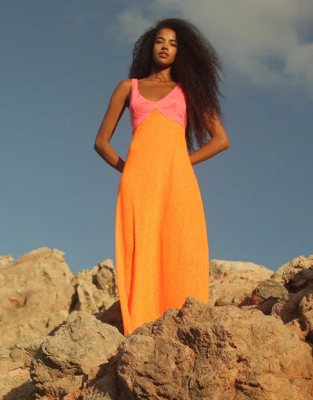 Colourblock Siren Dress - Tangerine