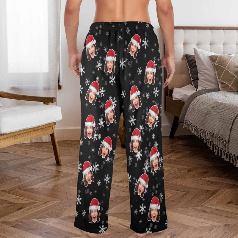 coral-fleece-pajama-trousers-custom-face-christmas-snowflake-warm-and-comfortable-sleepwear-long-pajama-pants-for-men-women