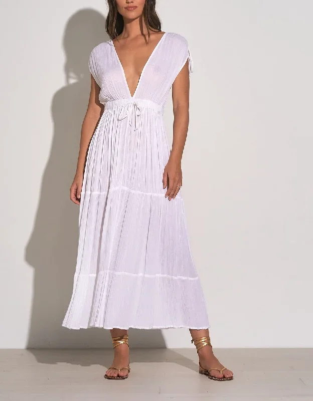 Elan Swimwear White Deep V Maxi Dress Cover Up RG5827