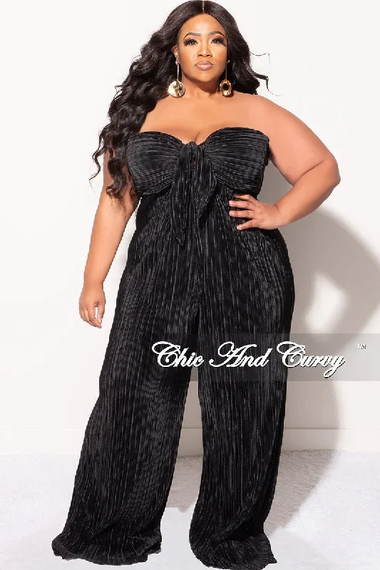 Final Sale Plus Size Strapless Pleated Jumpsuit Black