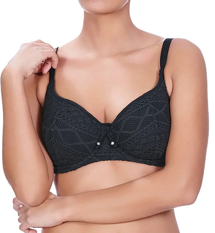 Freya Sundance Crochet Sweetheart Padded Underwire Bikini Top (3970)- Black