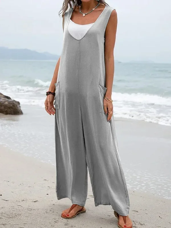 Sunset Vacation  Full Size Wide Strap Jumpsuit with Pockets