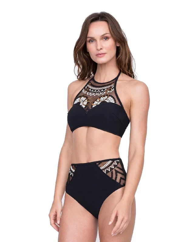 Gottex Cleopatra Queen Of Egypt Mesh Embroidered High Neck Velvet Bikini Top And Bottom Set