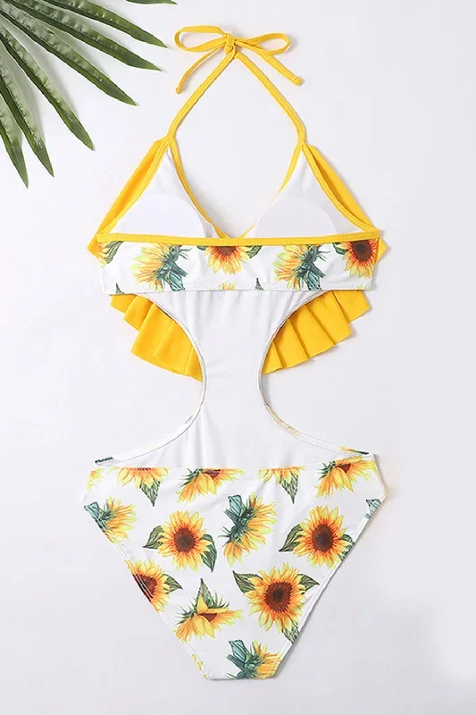 halter-one-piece-maillot-de-bain-jaune-imprime-avec-volants