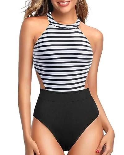 High Neck Cutout Open Back One Piece Swimsuit