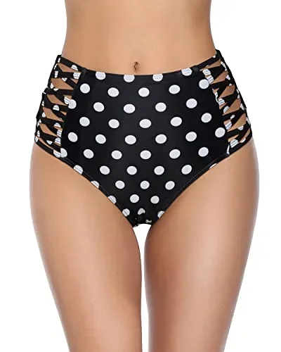 High Rise Women's Bikini Bottoms Full Coverage Swimsuit Bottom-Black Dot