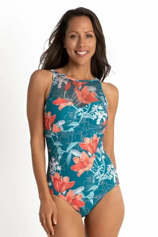 Jantzen  Lily Garden Mesh High Neck Mastectomy One Piece Jewel