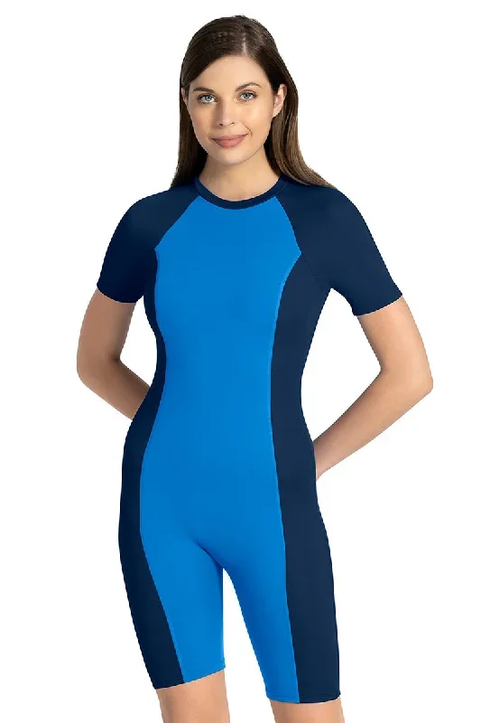 Leg Suit With Sleeves Swimwear - Blue