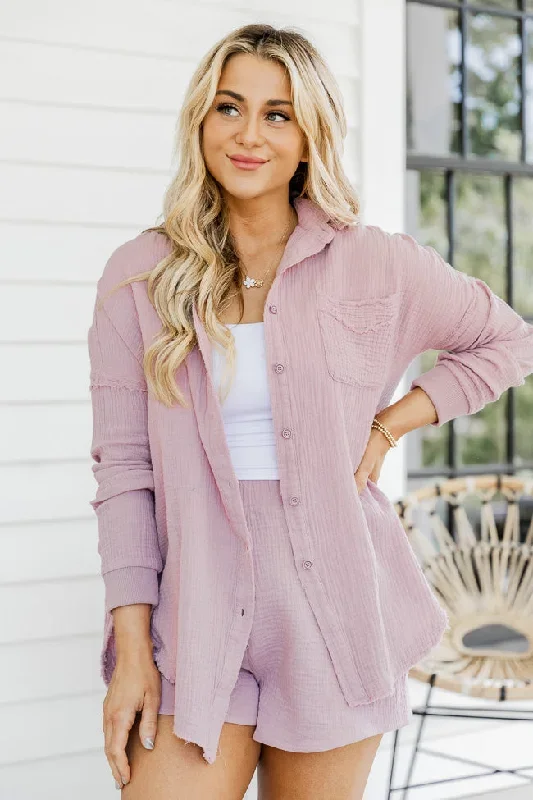 Let Me Adore You Dusty Purple Button Front Gauze Blouse FINAL SALE