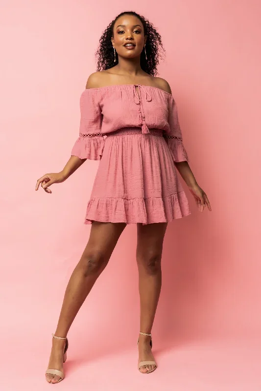 Magnolia Off Shoulder Mini Dress | Rose