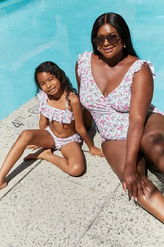 Marina West Swim Plus Size Float On Ruffle Faux Wrap One-Piece in Roses Off-White Mother Daughter Swimwear