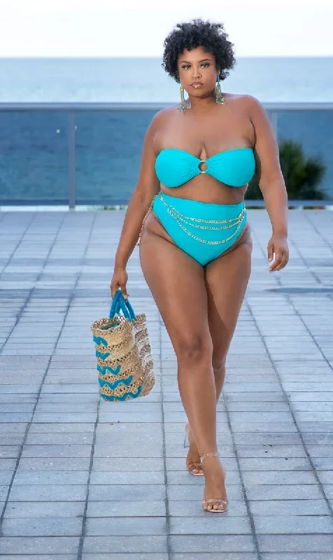 Nina Sharae | Ocean Blue | Key- Ring | Two Piece | Bandeau |Bikini Swimsuit | Plus-Size Women's