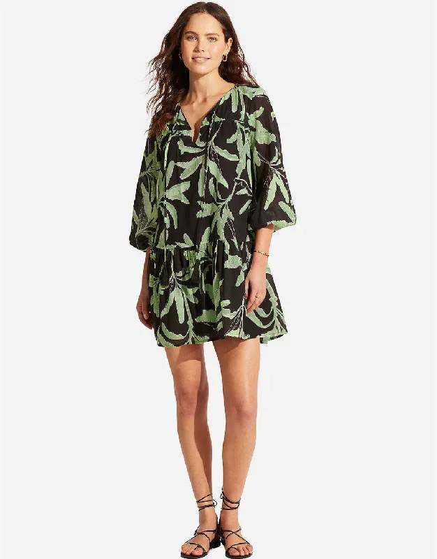 Palm Paradise Tier Dress - Black