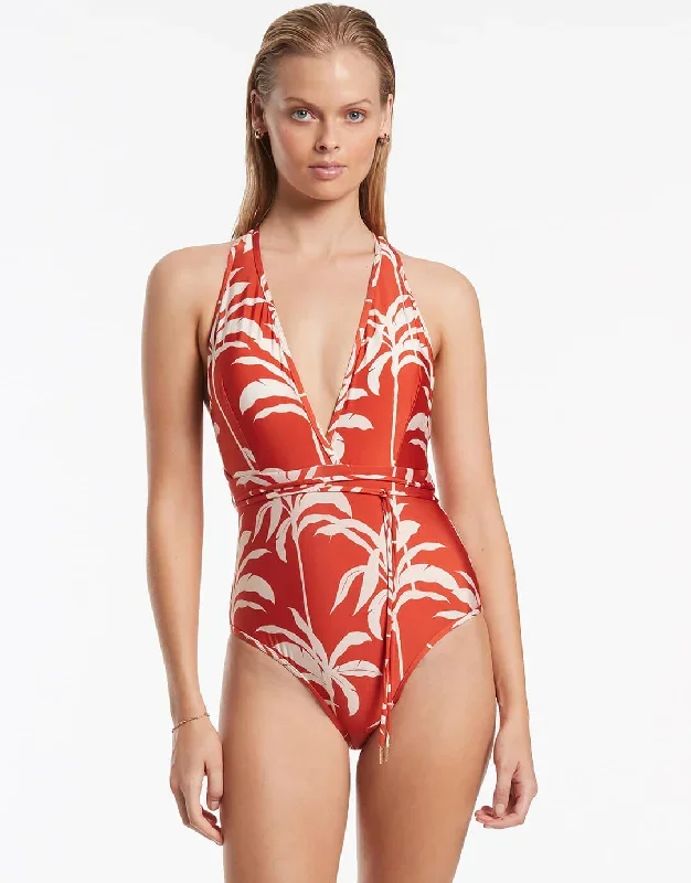 Palme Plunge Swimsuit - Cherry