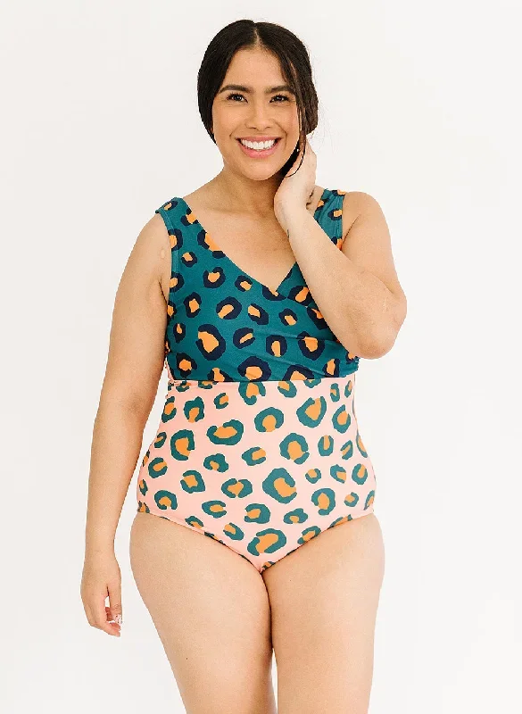 Peach Leopard Cross-Front One-Piece