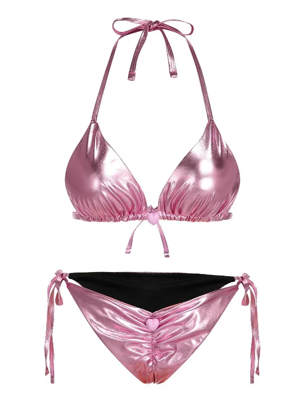 [Pre-Sale] Pink 1970s Metallic 3D Heart Swimsuit