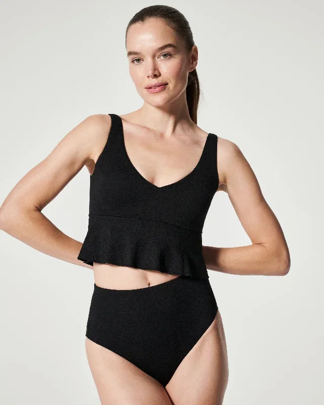 Pique Longline Flounce Swim Top