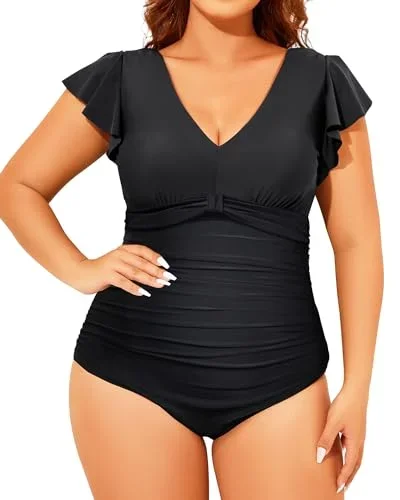 Plus Size V-Neck Ruffled One Piece Swimsuit