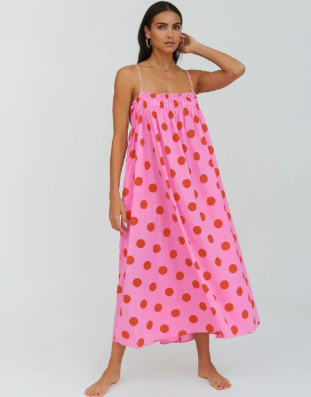 Polka Dot Midi Dress  - Pink