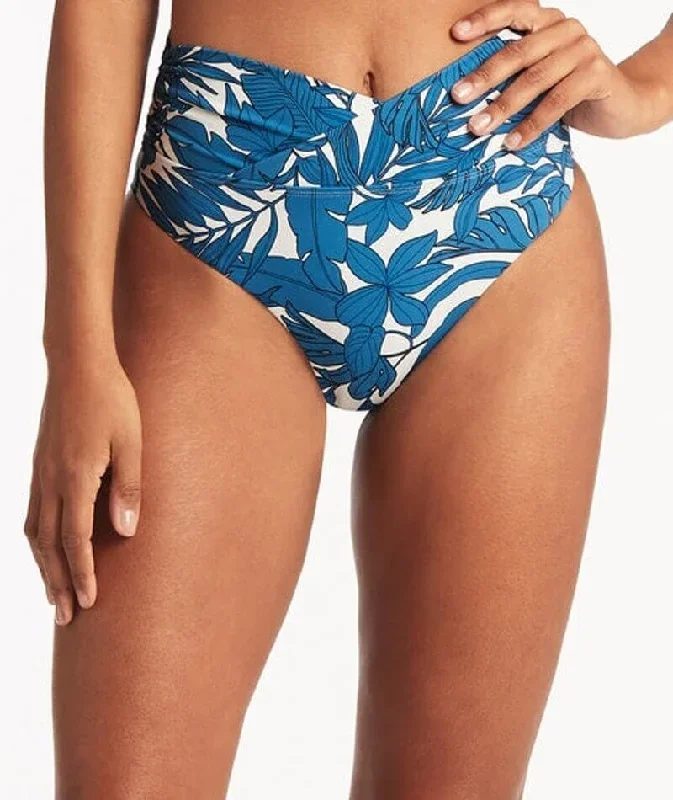 Sea Level Retreat Wrap High Waisted Brief - Lagoon