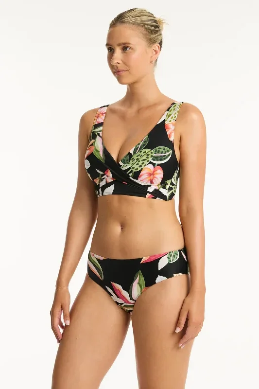 Sea Level Sundown Cross Front Multi Fit Bikini Top (Black Multi)