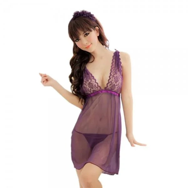 sexy-lace-bra-sheer-mesh-babydoll-g-string-womens-lingerie-set-dark-purple