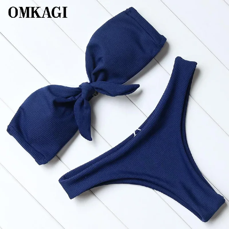 Strapless Bikini Push Up Padded Knot Bikini Set