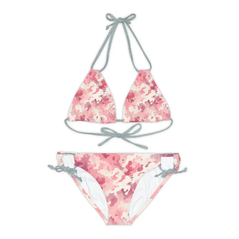 Strappy Bikini Set Camouflaged in light pink.