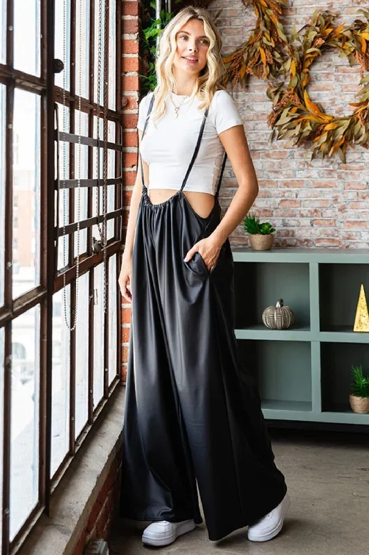 Sunset and Swim  Drawstring Back Spaghetti Strap Wide Leg Overall