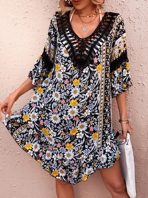 Sunset Vacation  Backless Cutout Printed Cover Up