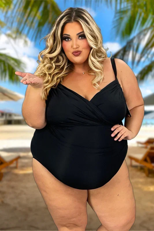 SWIM-E {Jantzen} Black Surplice One Piece Swimsuit PLUS SIZE 20W