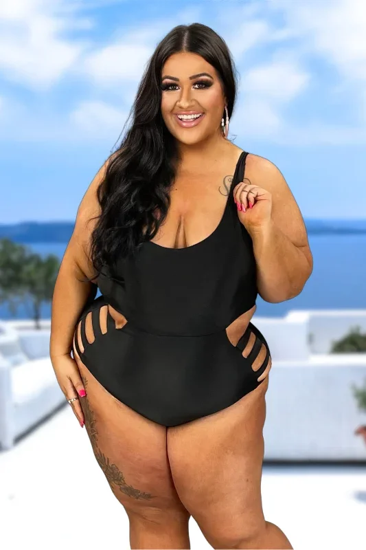 SWIM-G {Beach Cutie} Black One Piece Cutout Swimsuit PLUS SIZE 1X 2X 3X