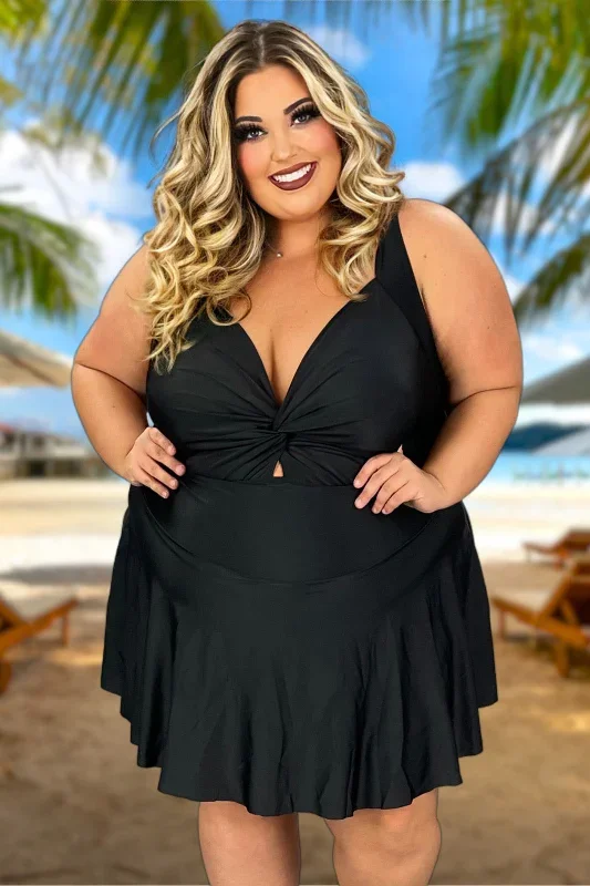 SWIM-H {Swim To Shore} Black One Piece Swimdress EXTENDED PLUS SIZE 4X