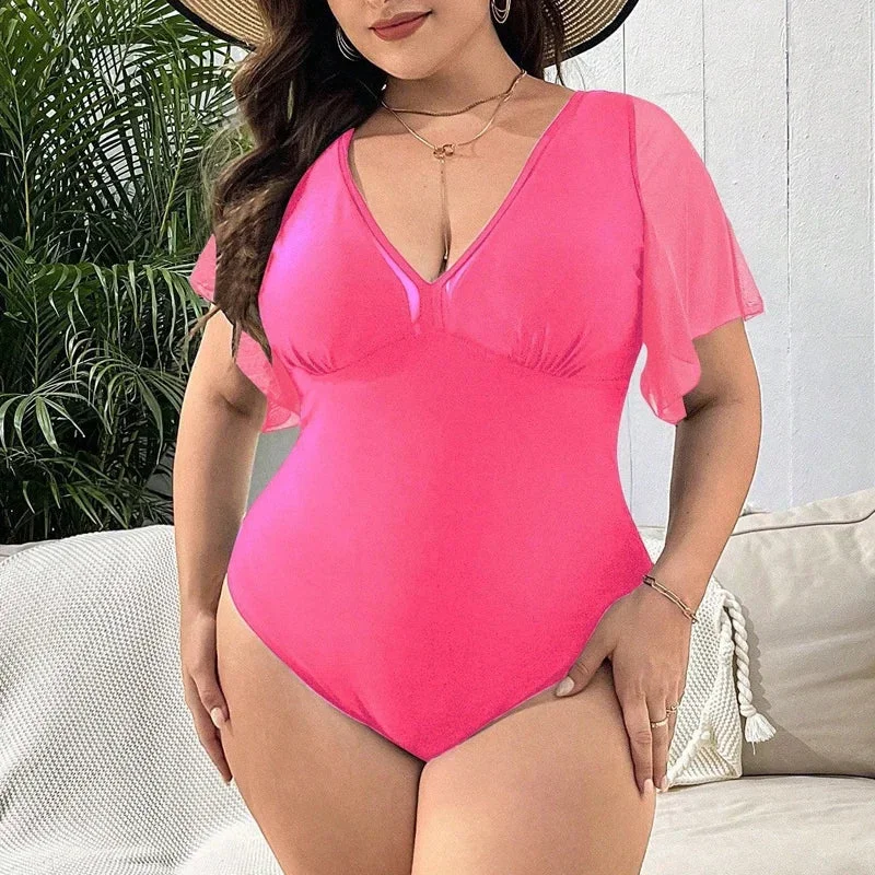 FashionSierra - 2024 Trendy Solid Color Sexy Ruffle Plus Size Swimsuits