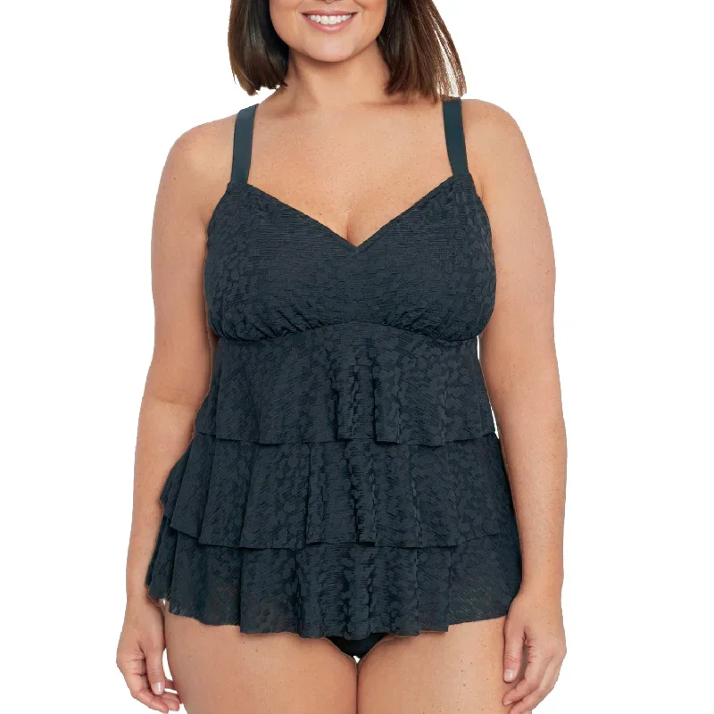 Penbrooke Triple Tier Ruffle Swim Top - Shadow Burst