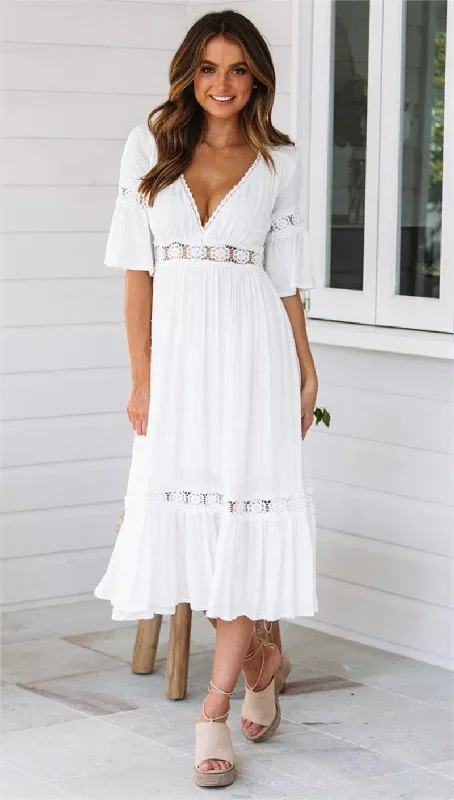 White Dress Maxi 2019 Summer Beach Tunic Women Sundress Sexy Lace Crochet Long Tunic Beach Dress Vestido Blanco Largo