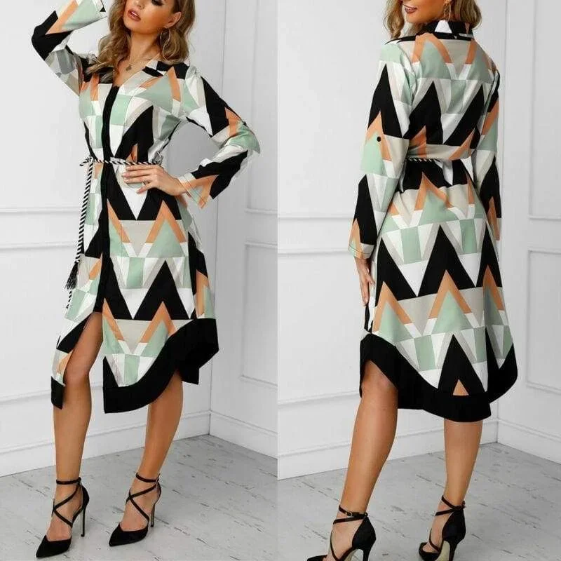 FashionSierra - Women Sexy Summer Dress Boho Long Sleeve V-neck Casual Tunic Midi Dress Evening Party Beach Dress Sundress