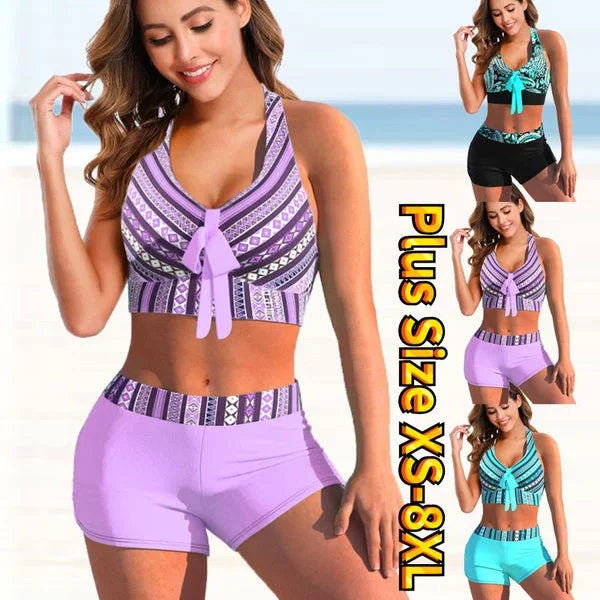 Womens Flower Swimming Suit Bikini Set Fantastic Women Striped Swimsuit Swimwear Beachwear Bathing Suit Two Pieces Floral Tankini Top Boyshorts Swimming Wear Beachwear Bikinis Plus Size XS-8XL