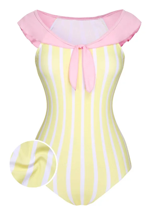 [Pre-Sale] Yellow & Pink 1940s Stripe One-Piece Swimsuit