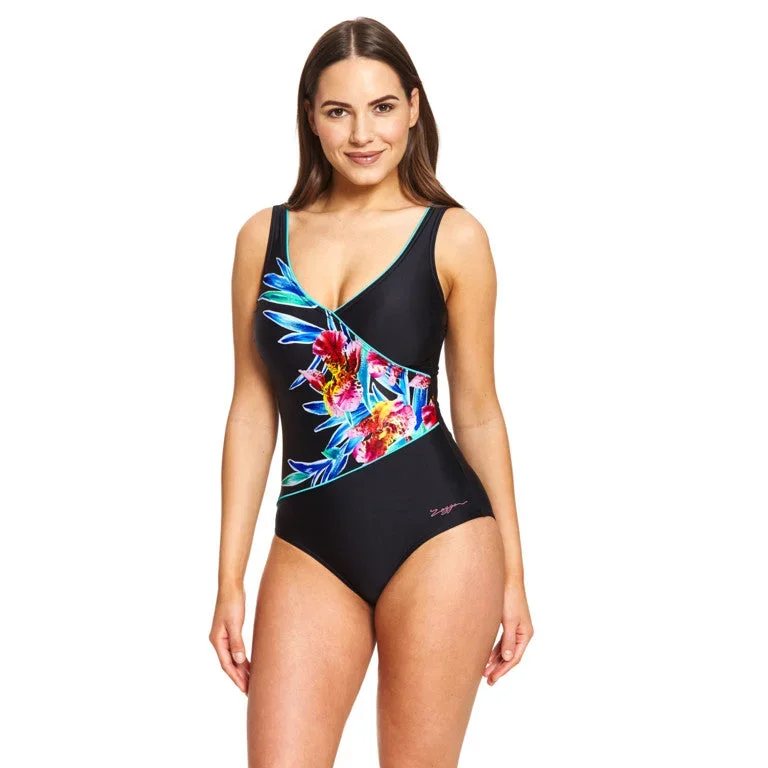 Zoggs - Womens Swimsuit Hybrid Tropics Wrap Multi/Back